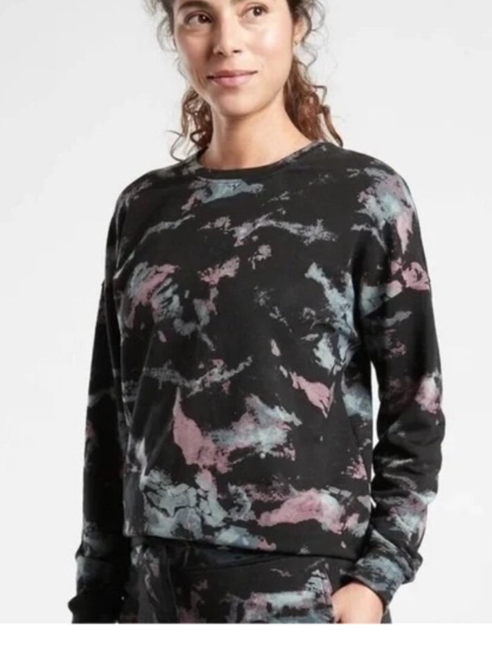 Athleta Black and Pink Camouflage Balance Crewneck Sweatshirt